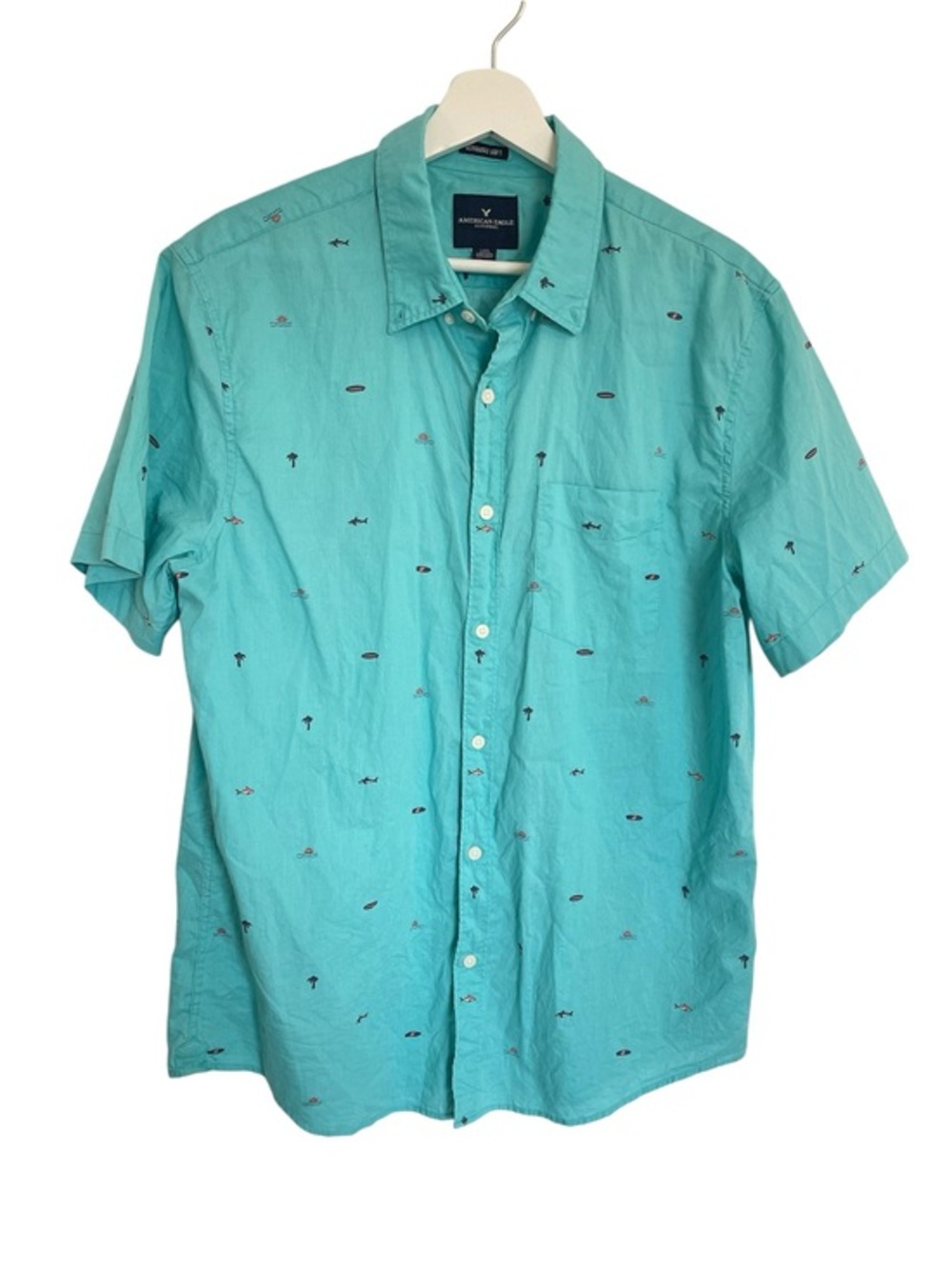 American Eagle Blue Fun Button Down Shirt
